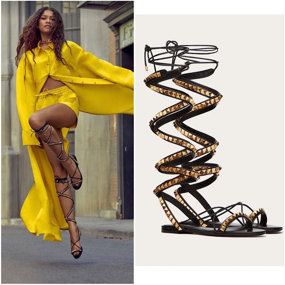 VALENTINO GARAVANI No Limit Rockstud Ankle-wrap Gladiator Sandals $1,900 37.5